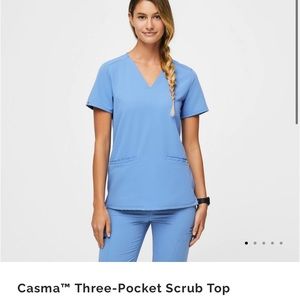 figs casma three pocket scrub top ceil blue XXS